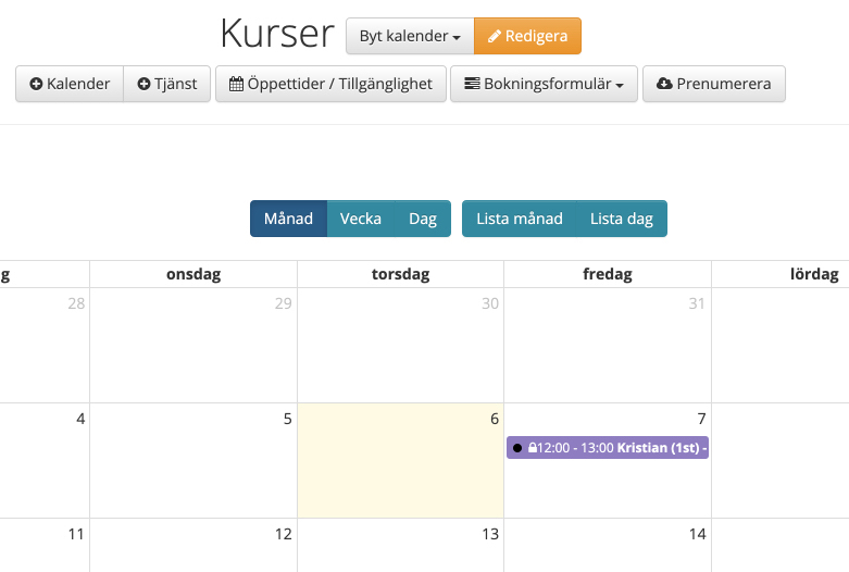 Utökad bokningsstatus på bokning i kalender med annan färg